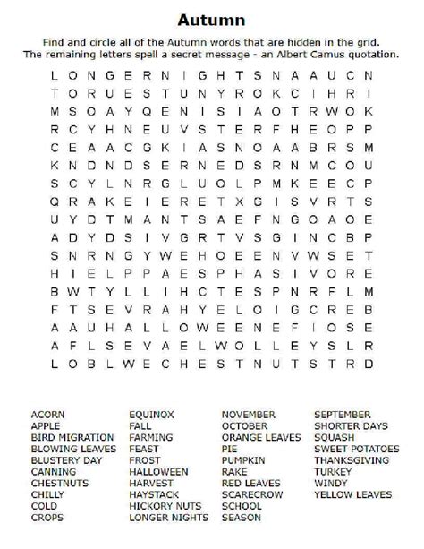 Fall Word Search Printable