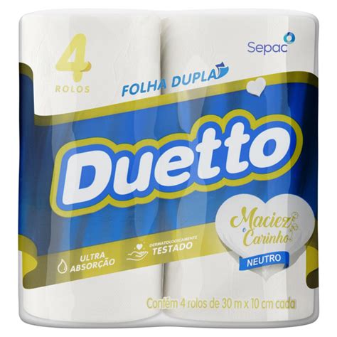 Papel Higiênico Folha Dupla 4 Rolos - Papel Higiênico Duetto 30m - Folha Dupla - Neutro - Com 4 Rolos | Condor