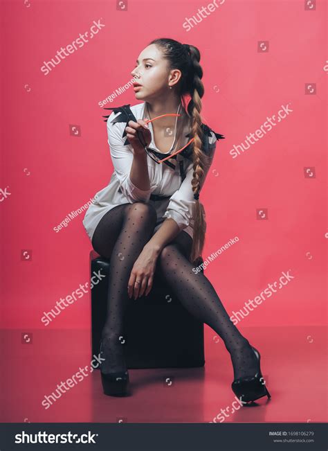 Brunette Sexy Girl Posing Pink Background Stock Photo 1698106279 Shutterstock