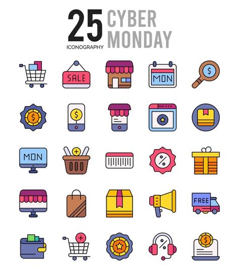 Premium Vector 25 Cyber Monday Lineal Color Icon Pack Vector Illustration