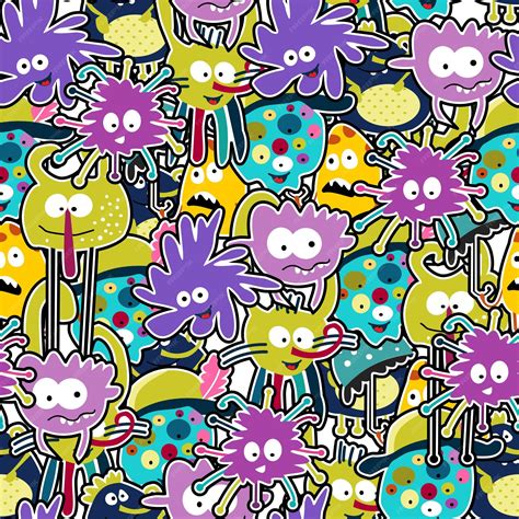 Premium Vector Seamless Pattern Cute Monsters Vector