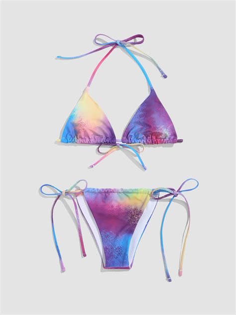 Starry Sky Print Halter Bikini Set Cider