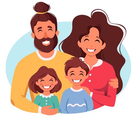 Happy family with son and daughter. Parents hugging children. Vector illustration 2292869 Vector ...