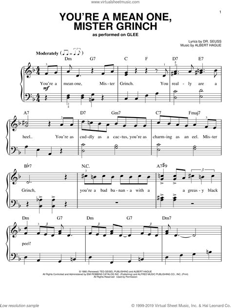 You Re A Mean One Mr Grinch Sheet Music For Piano Solo Pdf