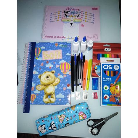 Caderno De Material Escolar - kit material escolar papelaria com caderno 15 materias agenda estojo ...