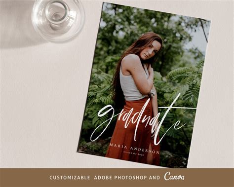 Graduation Announcement Card Canva Photoshop Template Etsy