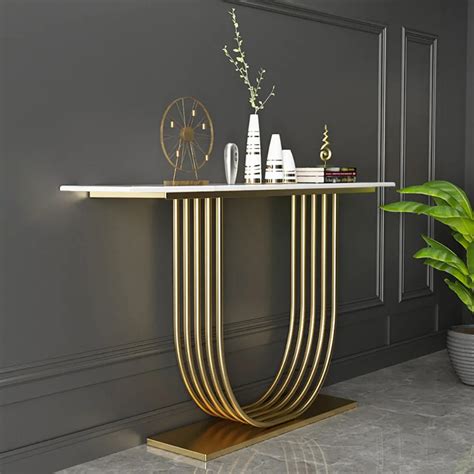 1200mm White Solid Wood Narrow Console Table Gold Metal Pedestal
