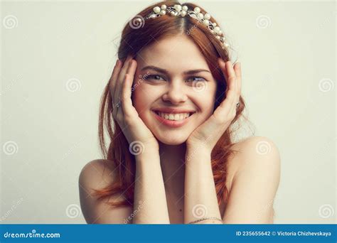 Pretty Woman Naked Shoulders Makeup Decoration Charm Stock Photo Image Of Floral Lipstick