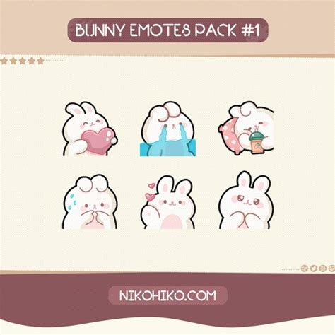 Cute White Bunny Emotes Twitch Discord Kawaii Rabbit Etsy