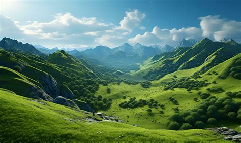 beautiful views of green hills, generative ai 30601934 Stock Photo at ...