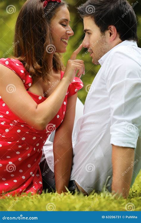 Portrait of Flirting Beautiful Couple Stock Image - Image of picnic