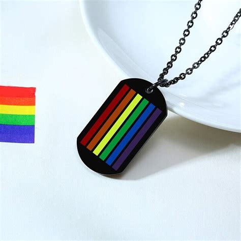Rainbow Gay Lesbian Lgbt Pride Black Silver Stainless Steel Titanium Necklace For Unisex Couple