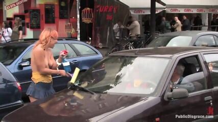 Handcuffed Slut Paraded Stripped Naked And Made To Wash Windshields In Public