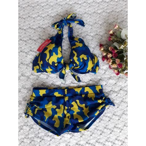 Jual BK 3313 VO3 KUNING BIRU LORENG ARMY BIKINI PANTAI BUSA DAN