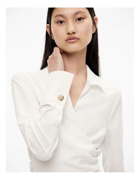 Witchery Long Sleeve Tie Crop Shirt In Fresh White Myer