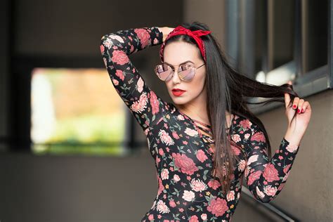 Brunette Girl Bokeh Bowknot Glasses Hands Pose HD Wallpaper Rare Gallery