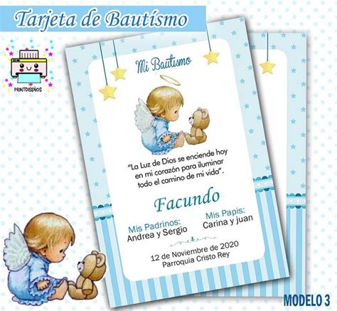 Tarjeta Invitaci N O Estampita Var N Angelito Para Imprimir O Enviar