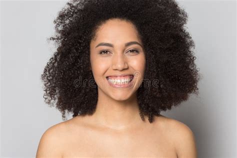 Head Shot Smiling Beautiful African American Girl With Naked Shoulders