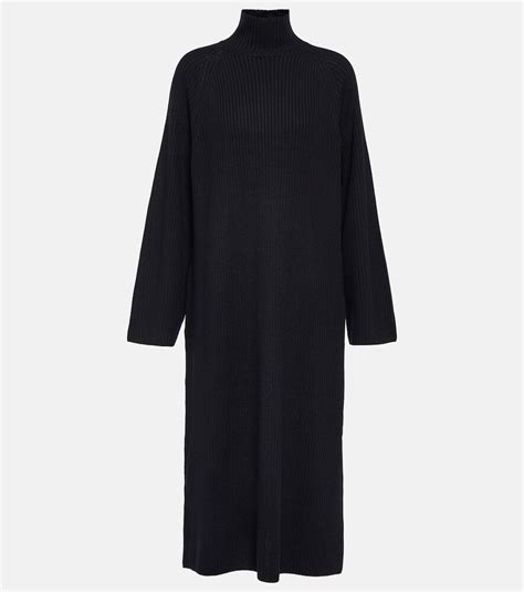 A P C Prisca Ribbed Knit Wool Midi Dress Blue Editorialist