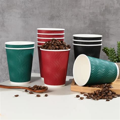 Biodegradable Paper Coffee Cups Set With Lids Recyclable Hot Drinks