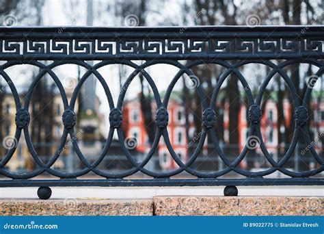 Classic Decorative Fences In Street Saint Petersburg Russia Closeup