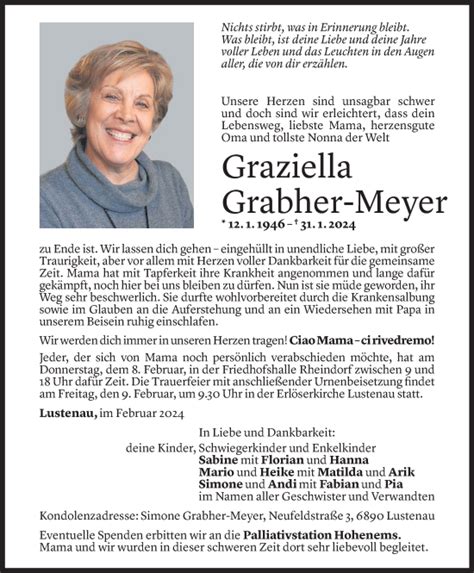 Todesanzeigen Von Graziella Grabher Meyer Todesanzeigen Vorarlberger