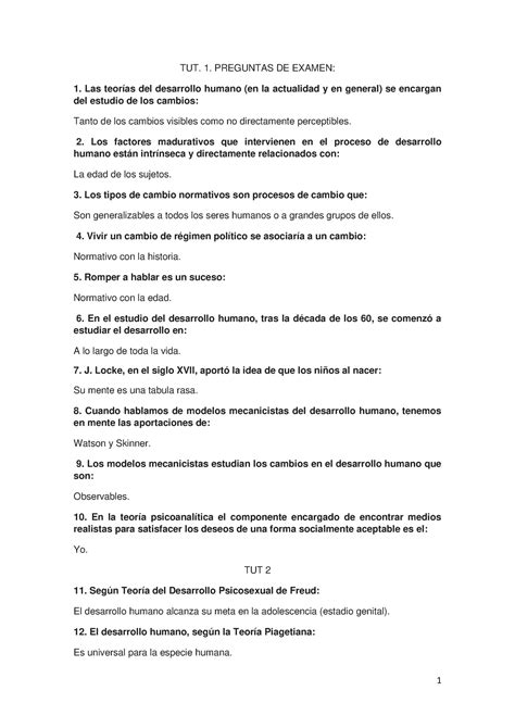 Preguntas desarrollo TUT 1 PREGUNTAS DE EXAMEN Las teorías del