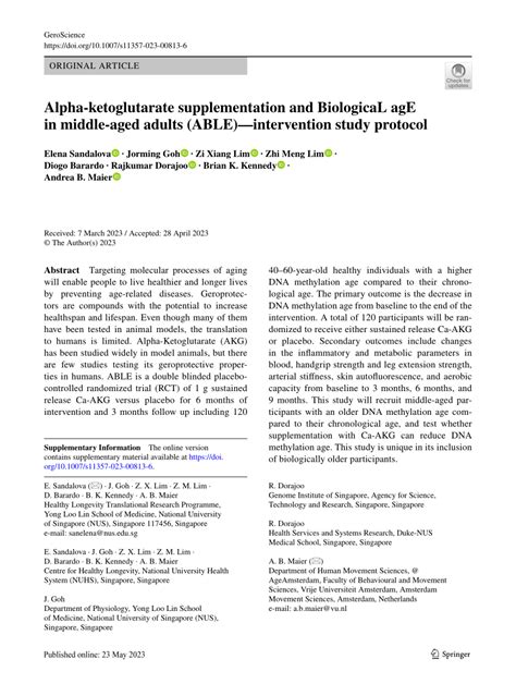 Pdf Alpha Ketoglutarate Supplementation And Biological Age In Middle