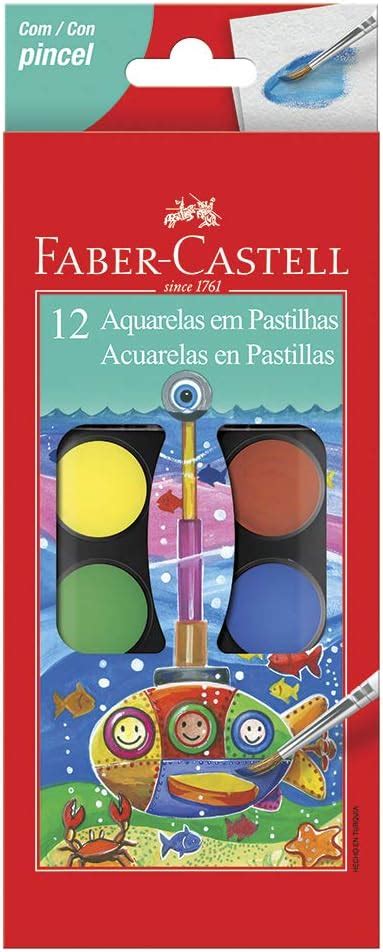 Aquarela Em Pastilha Pincel Faber Castell 19 0012 12 Cores