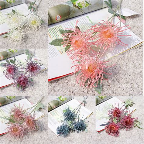 3 головки/ветка Leucospermum поддельные пластиковые цветы ...