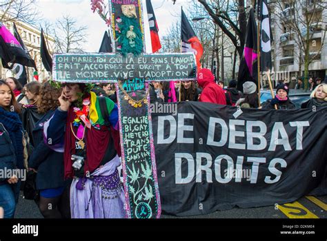Paris France French LGTB N G O Act Up Paris Large Group People Activists Marching At Pro Gay