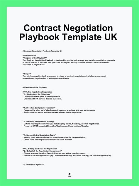 Contract Negotiation Playbook Template UK