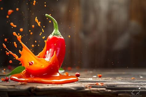 A Spicy Vivid Image Of Hot Pepper Sauce Splashed On A Plate Premium Ai Generated Image