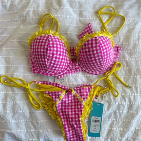 Beach Bunny Swim Beach Bunny Swimwear Hot Pink Gingham Nwt Tessa