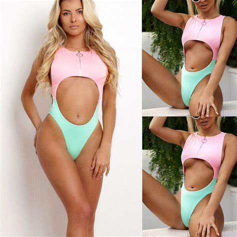 Bikini de una pieza con cremallera para mujer traje de baño de una pieza con cremallera sin
