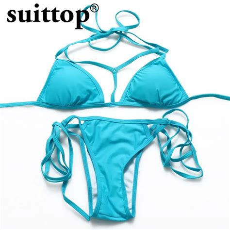 Suittop Bikini New Sexy Summer Maillot De Bain Push Up Swimsuit Solid Low Waist Adjustable