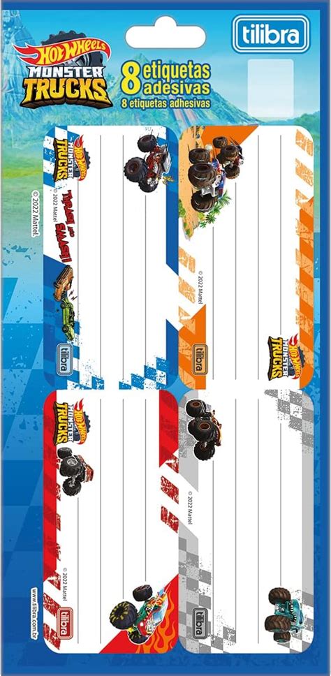 Tilibra Etiqueta Escolar Adesiva Hot Wheels Monster Trucks Amazon