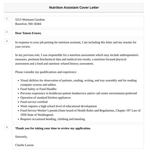 Nutrition Assistant Cover Letter Velvet Jobs