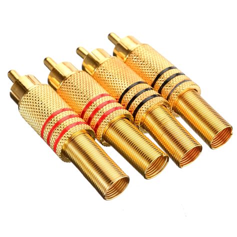 4pcs Gold Plated Rca Connector Rca Phono Male Plug Solder Audio Video Cable Adapter Connectors