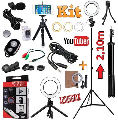 Kit Youtuber Profissional Microfone Lapela Trip M C Mera Celular