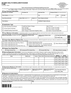 Fillable Online Retiree Health Enrollment Change Form Fax Email Print