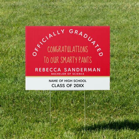 Congratulations Graduate Smarty Pants Red Gold Sign Zazzle