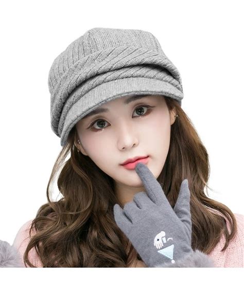 Wool Knitted Visor Beanie Winter Hat For Women Newsboy Cap Warm Soft