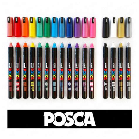 Uni Posca PC 1MR Paint Marker Pens Full Range 16 Pen Set All 16