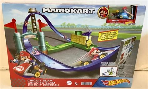 New Mattel Hgk Hot Wheels Mario Kart Car Racing Circuit Slam Track Set Ebay