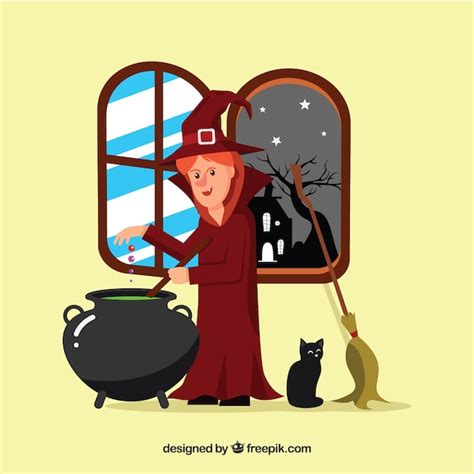 Bruja Cocinando Una Poci N M Gica Vector Gratis