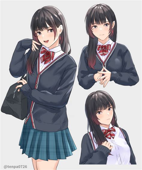 Safebooru 1girl Absurdres Artist Name Bag Bangs Black Hair Black Jacket Blazer Blue Skirt