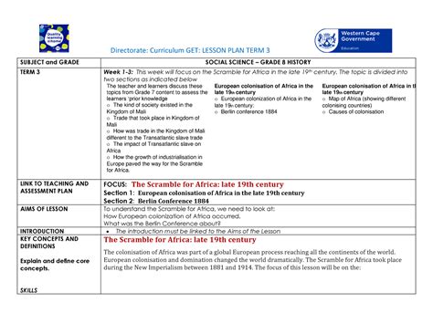 Lesson Plan Grade 8 Ss History T3 W1 3 Directorate Curriculum Get