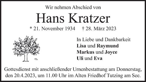 Traueranzeigen Von Hans Kratzer Trauer Merkur De