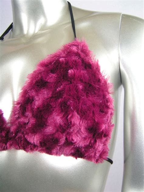 Cranberry Wine Red Fur Bikini Burning Man Furkini Maroon Wine Faux Fur